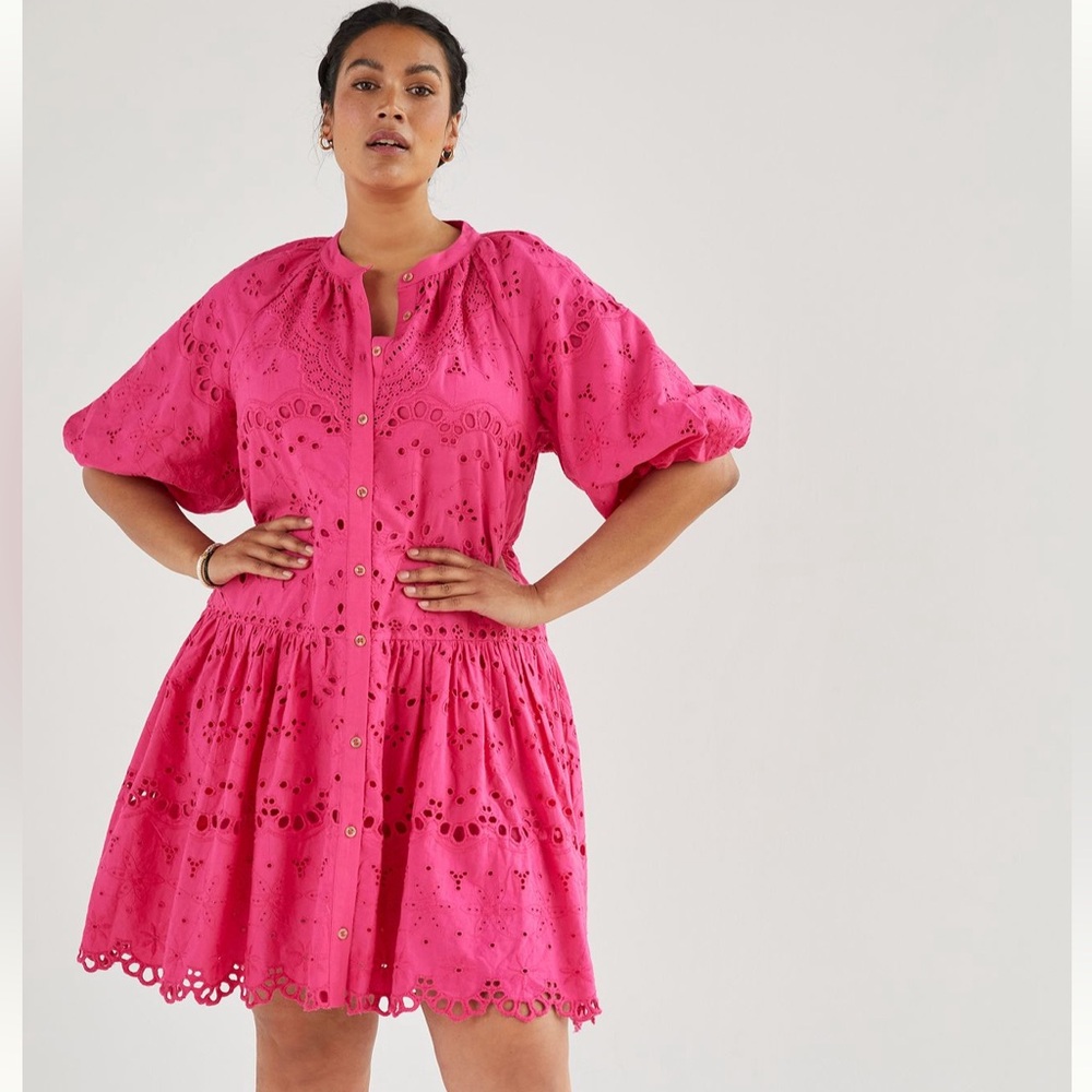 Anthropologie Maeve Pink Eyelet Mini Dress